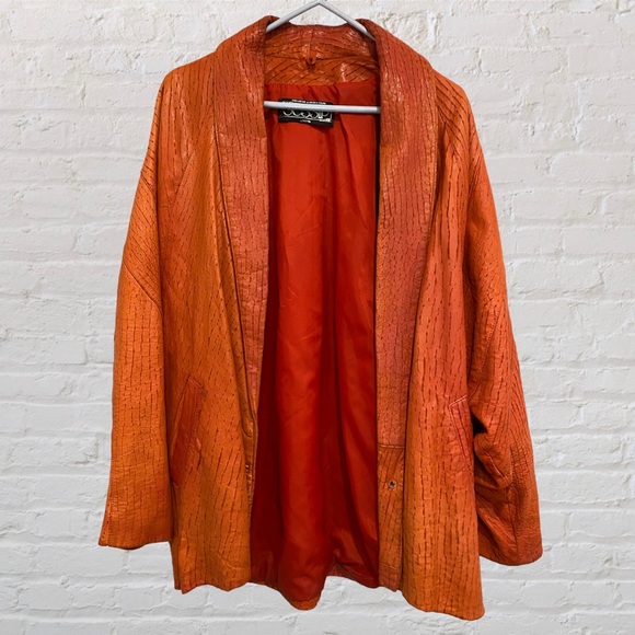 *Rare* VTG 80s Leather Jacket Dolman Sleeve by Gossip in Orange-Red - Picture 1 of 10